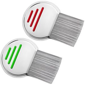 Gladde luizenkam, 2 stuks, roestvrij staal, extra fijne nissenkam, herbruikbare metalen luizenkam, voor kinderen, huisdieren en volwassenen, hoofdluisbehandeling (rood en groen)