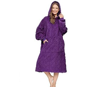 ililmmoe Unisex oversized draagbare deken hoodie voor vrouwen mannen, lange comfortabele sherpa-deken sweatshirt Ruige trui pluche warme gezellige deken één maat past iedereen- Jacquard Tiefviolett