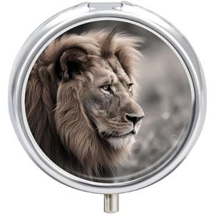 Wildlife Leeuw Pillendoos Waterdichte Draagbare Geneeskunde Pillendoosje Vochtbestendig Metalen Reizen Pillendoos met 3 Compartimenten Medicijnkoffer