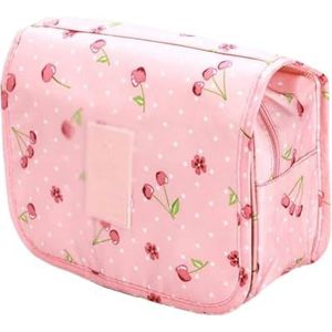 YAOYA Cosmetische tas nylon reisset make-up tas hoge capaciteit cosmetische tassen voor vrouwen badkamer toilettas make-up organizer zakje opknoping (kleur: roze kersen)