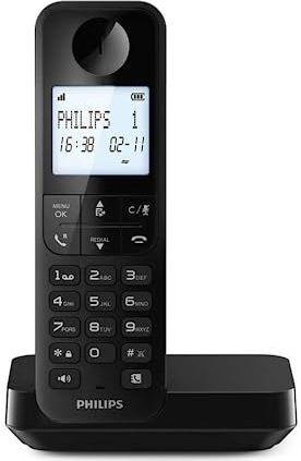 Philips D2701B Draadloze vaste telefoon, 11,6 cm (4,6 inch), verticale microfoon, handsfree, tot 14 uur, geoptimaliseerde antenne, privacy-instellingen, zwart