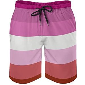 Lesbian Pride Flag Zwembroek voor heren, bedrukte boardshorts, strandshorts, badmode, badpakken met zakken, M