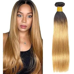 Lakaisa Straight Human Hair Bundles 100% Unprocessed Brazilian Remy Hair 1B27 Blonde Ombre Real Hair Extensions Sew in Hair 1 Bundle No Smell for Woman 22 Inch