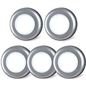 Tap Light Push Lights STAR-SPANGLED Mini Touch Press Spot Lights Indoor Draagbare LED Stick on Puck Lights Batterij Werkt Aangedreven voor Kasten Garderobe Kast Keuken Zilver Koel Wit 5Pack