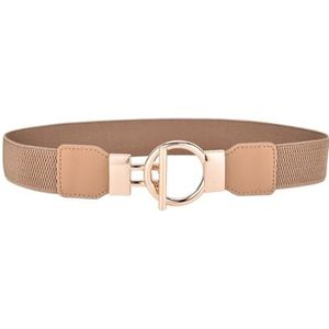 Dames smalle elastische riem for jurken, dunne retro stretch tailleband met gouden gesp(4yf-4 Khaki,85cm(Waist 85-130cm))