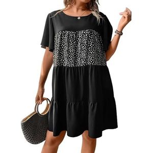 voor vrouwen jurk Plus Kieljurk met luipaardprint en ruches aan de zoom (Color : Noir, Size : 0XL)
