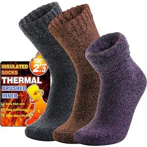 Welwoos Thermosokken Warme Wintersokken Dikke Kuschelsokken Skisokken Werk Sokken Outdoorsokken Kerstsokken Dames Heren Sokken Cadeaus Kerst Winter Christmas Socks (Bruin, L)