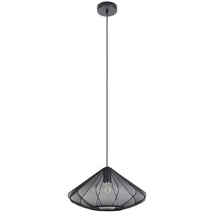 EGLO hanglamp Dolwen, pendellamp boven eettafel, eetkamerlamp Japans, stoffen lampenkap en metaal in zwart, lamp hangend met E27 fitting, Ø 42,5 cm