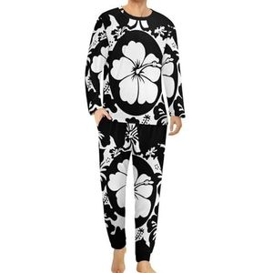 Tribal Turtle Hibiscus Bloemen Comfortabele Heren Pyjama Set Ronde Hals Lange Mouw Loungewear met Zakken M