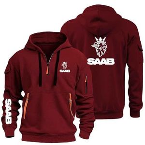 AHYAOFA Heren Gezellige Hoodie Sweatshirt voor S.A.A.B Jumpers Tops Hoody Sport Uitloper Lange Mouw Hooded Jassen Half Zip Jassen, Rood-2, 18-20