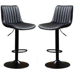 ShuuL Draaibare pu-lederen barkrukken stoel set van 2 moderne verstelbare toonhoogte barkrukken gestoffeerde kruk met rugleuning, chroom zwarte basis, voor keuken, ontbijt barstoelen (kleur