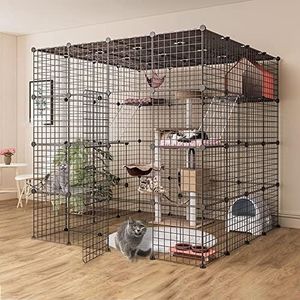Kleine dierenboxen kattenbox - frettenkooi indoor doe-het-zelf kattenbox afneembare kattenkist ideaal voor 1-4 katten (maat: 147 x 147 x 146 cm)