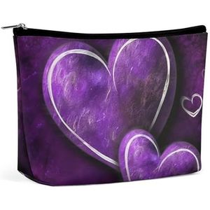 LYHVSFZQ Make-uptas, opvouwbare make-uptas, paarse harten, bedrukte make-up-organizer, make-uptas voor reizen en dagelijks leven, stijl, één maat, make-uptas, Stijl, Eén maat, Make-up Tas