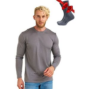 Merino.tech Merino Long Sleeve Men - Merino Thermo Ondergoed – Warm, Ademend & Comfortabel voor Outdoor Activiteiten (Large, 165 Perfect Grey)