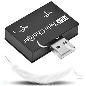 2-poorts USB-hub, USB2.0 Mannelijk Naar 2-poorts USB-converterkit, Draagbare Dubbele Ladersplitteradapter voor Laptop en Ander Apparaat met USB-poort, Zwart(zwart)