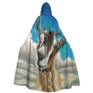 Bxzpzplj Blauwe geitenprint dames heren volledige lengte carnaval cape met capuchon cosplay kostuums mantel, 185 cm