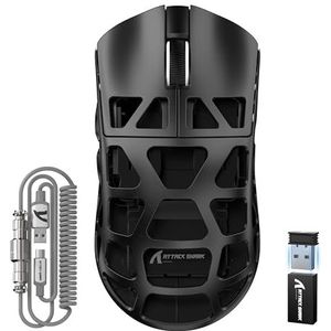 ATTACK SHARK R3PRO 46g SUPERLIGHT Muis van Magnesiumlegering, 8000Hz Draadloze Pollingsnelheid, 26000DPI, 2.4G/BT/Bedrade Gamingmuis, PixArt PAW3395, Programmeerbare, Spiraalkabel, PC/Mac, Zwart