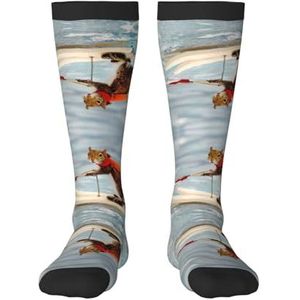 Waterskiën vos eekhoorn volwassen grappige 3d sokken crew sokken nieuwigheid sokken gag geschenken, zachte gezellige sokken., 2 Zwart-1, Eén Maat