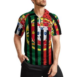 Amerikaanse Portugal vlag heren golf poloshirts klassieke pasvorm korte mouw T-shirt gedrukt casual sportkleding top 3XL