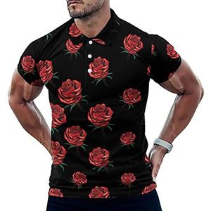 Rode Roos Bloemen Toevallige Poloshirts Voor Mannen Slim Fit Korte Mouw T-shirt Sneldrogende Golf Tops Tees S