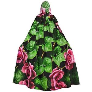 Bxzpzplj Bloemen roos klimop met bladeren lente print mystieke capuchon mantel voor mannen en vrouwen, Halloween, cosplay en carnaval, 185 cm