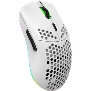 Zienstar-Oplaadbare Draadloze Honingraat-Gamingmuis,Lichtgewicht met 3200 DPI,RGB-Regenboogverlichting (Wit)