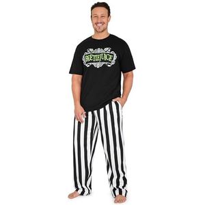 BEETLEJUICE Pyjama voor mannen en tieners comfortabele pyjama set lounge set nachtkleding, Zwart/Wit, XL