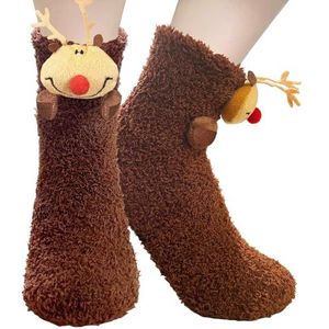 BINXWA Kerstcadeaus voor vrouwen, grappige sokken, pluizige sokken, cadeau voor vrouwen, knuffelsokken, antislipsokken voor dames, Kerstmis, eland stoppersokken voor dames, warm met geschenkdoos
