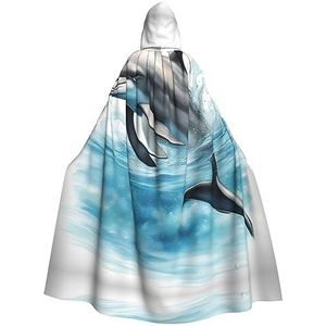 SSIMOO Oceaandolfijn kijkt naar je betoverende cape met capuchon voor volwassenen voor Halloween en feestkostuums - modieuze damesgewaden, capes