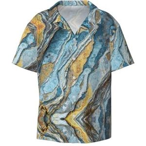 Stenen Textuur Print Heren Button Down Shirt Korte Mouw Casual Shirt voor Mannen Zomer Business Casual Jurk Shirt, Zwart, XXL