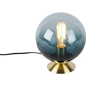 QAZQA - Art Deco Art Deco tafellamp messing met blauw glas - Pallon | Woonkamer | Slaapkamer - Glas Bol - E27 Geschikt voor LED - Max. 1 x 25 Watt