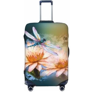 HerfsT Vliegende libellen lelie bloemenprint kofferhoes elastische wasbare bagagehoezen stofdichte bagagebeschermer voor reizen, past 45-70 cm, Zwart, S