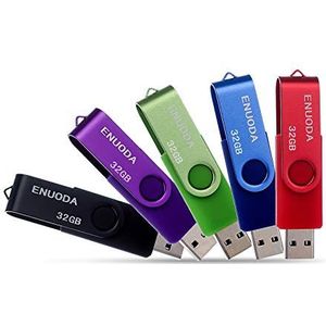 ENUODA USB Stick 32GB 5 Stuks USB 2.0 Memory Stick Hoge Snelheid Thumb Drives (5 Gemengde Kleuren: Zwart Purper Groen Blauw Rood)
