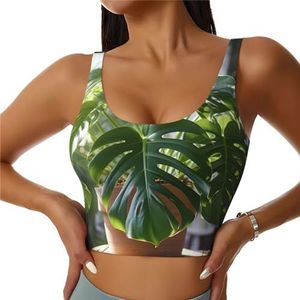 Monstera Deliciosa Banaan Palm Print Casual Wear Vrouwen Sport Vest Yoga Vest Workout Vest voor Vrouwen Lichtgewicht Trendy, Zwart, S