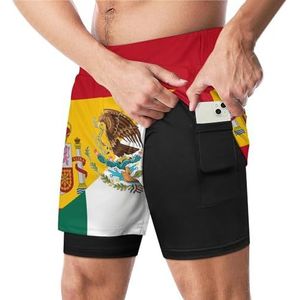 Vlag van Spanje En Mexico Grappige Zwembroek met Compressie Liner & Pocket Voor Mannen Board Zwemmen Sport Shorts