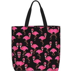 FRGMNT Marmering Textuur Print Tote Bag Voor Vrouwen, Casual Rits Tote Mode Schouder Handtas Hobo Tas Met Zakken, Heerlijk Roze Flamingo's, Eén maat
