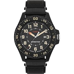 Timex Heren acadia 42mm horloge - oranje band zwarte wijzerplaat zwarte kast, oranje, Oranje, riem