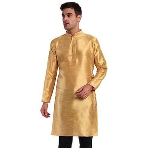SKAVIJ Mannen Indisch Kunst Zijde Traditioneel Lang Kurta (Goud, Groot)