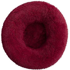 Hondenmand Lang pluche hondenbedkussen Grote hondenbedhuis Huisdier Rond kussenbed Dierenkennel Kat Hondenhok Huisdierbed (Color : Wine Red, Size : XL 80cm)