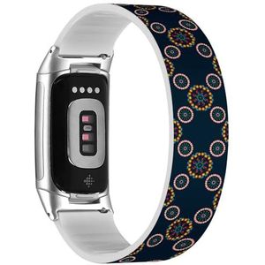 RYANUKA Solo Loop band compatibel met Fitbit Charge 5 / Fitbit Charge 6 (vintage decoratief blauw) rekbare siliconen band band accessoire, Siliconen, Geen edelsteen
