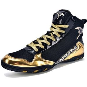 Hiuzylqx Professionele boksschoenen voor heren, lichtgewicht, hoge fitnessworstellaarzen voor volwassenen, antislip Taekwondo Karate vechtsportsneakers,zwart,38 EU
