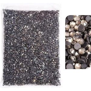 36 Pop Kleuren Grote Verpakking Hotfix Steentjes Plaksteen Glas Ijzer Op Voor Trouwjurk-Black Diamond, SS10-14400pcs