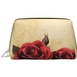 KOOLR Vintage Rose Print Make-up Tas Lederen Cosmetische Tas Travel Organizer Toilettas Voor Vrouwen En Meisjes, Wit, One Size