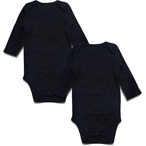 DEFAHN Body Solid Pack 2 onesies met lange mouwen voor pasgeborenen jongens meisjes 0-24 maanden, zwart, 9-12 maanden