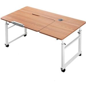 ZYDZ Overbed tafel, roltafel voor bed, verstelbare hoogte en lengte overbed tafel met wielen, kantelbaar tafelblad 8 verstelbare hoeken, voor thuis slaapkamer kantoor (teak, 120 cm)