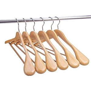 Hangerman Natuurlijke houten kleerhangers, 10 stuks houten kleerhangers, jas bovenkleding, glanzende afwerking met extra brede schouder, 360 graden draaibare haken, antislipstang met rubber