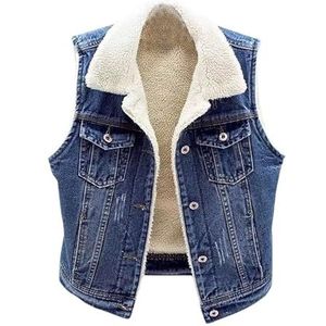 Wintervest Gewatteerd Dames Herfst- En Winterdenimvest Zonder Mouwen Een Fluwelen Dik Vest Mouwloos Vest(3XL)