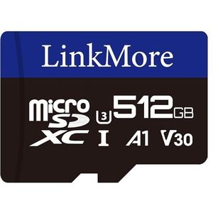 LinkMore 512 GB Micro SDXC-kaart, A1, UHS-I, U3, V30, Klasse 10 compatibel, leessnelheid tot 100 MB/s, schrijfsnelheid tot 70 MB/s, inclusief SD-adapter