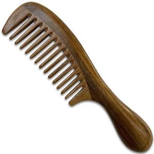 Xiuyong groene sandelhout haarkam, antistatische houten brede getande kam, gebruikt voor het gladmaken en masseren van haar