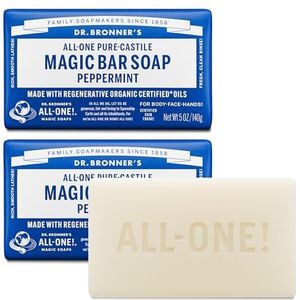Dr. Bronner's - Pure-Castile Bar Soap (Peppermint, 5 ounce) - Gemaakt met biologische oliën, voor gezicht, lichaam en haar, zacht en hydratatie, biodegradable, veganistisch, cruelty-free, niet-GMO (5